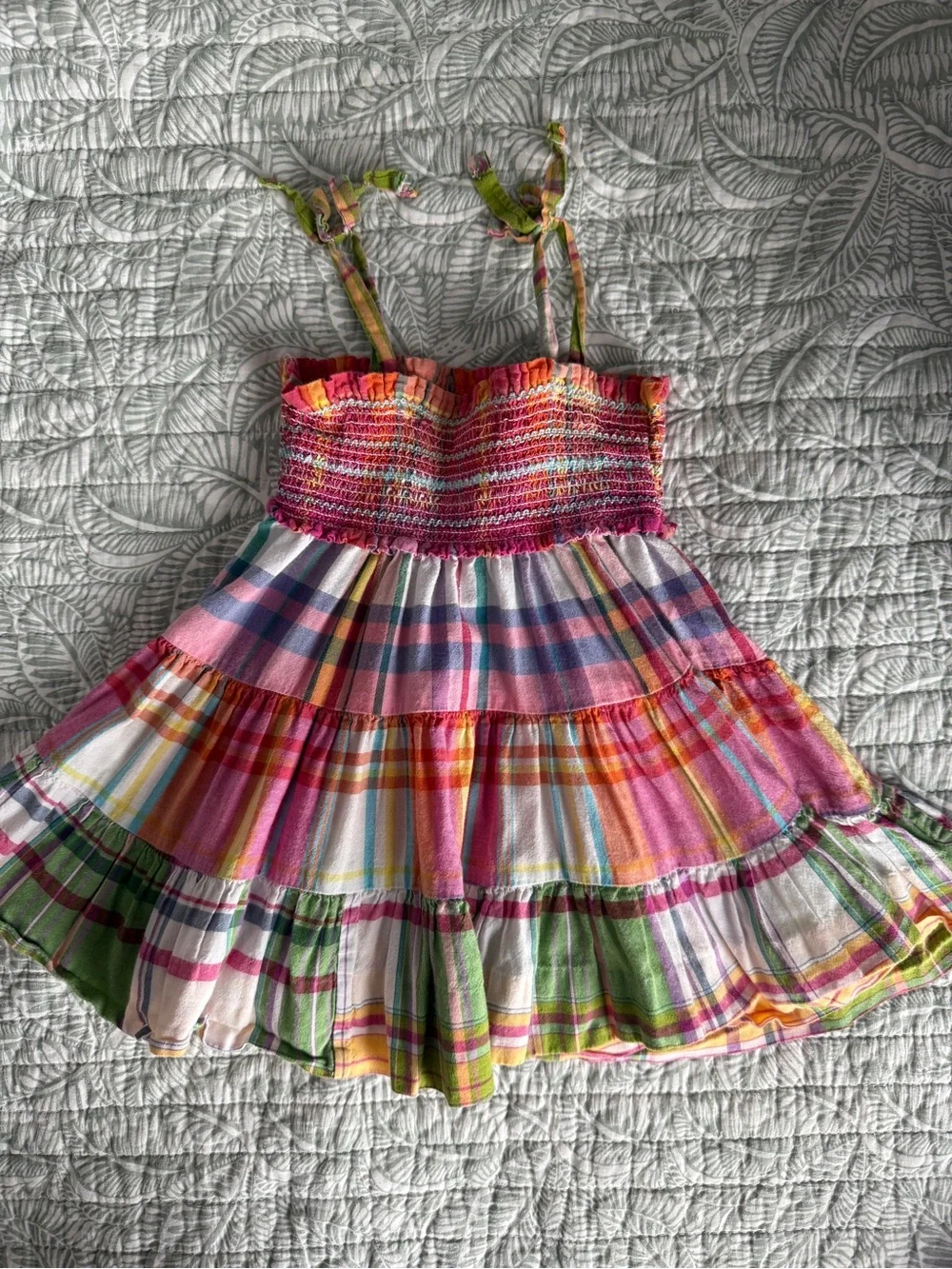 Ralph Lauren Plaid Pink, Orange & Green Plaid Smocked Dress Madras Dress Bloomer